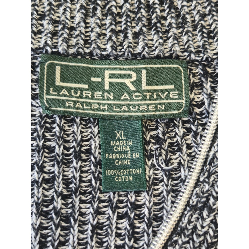 Lauren Active Ralph Lauren Mens XL Quarter Zip Sweater Black White Cotton Knit - Picture 4 of 9